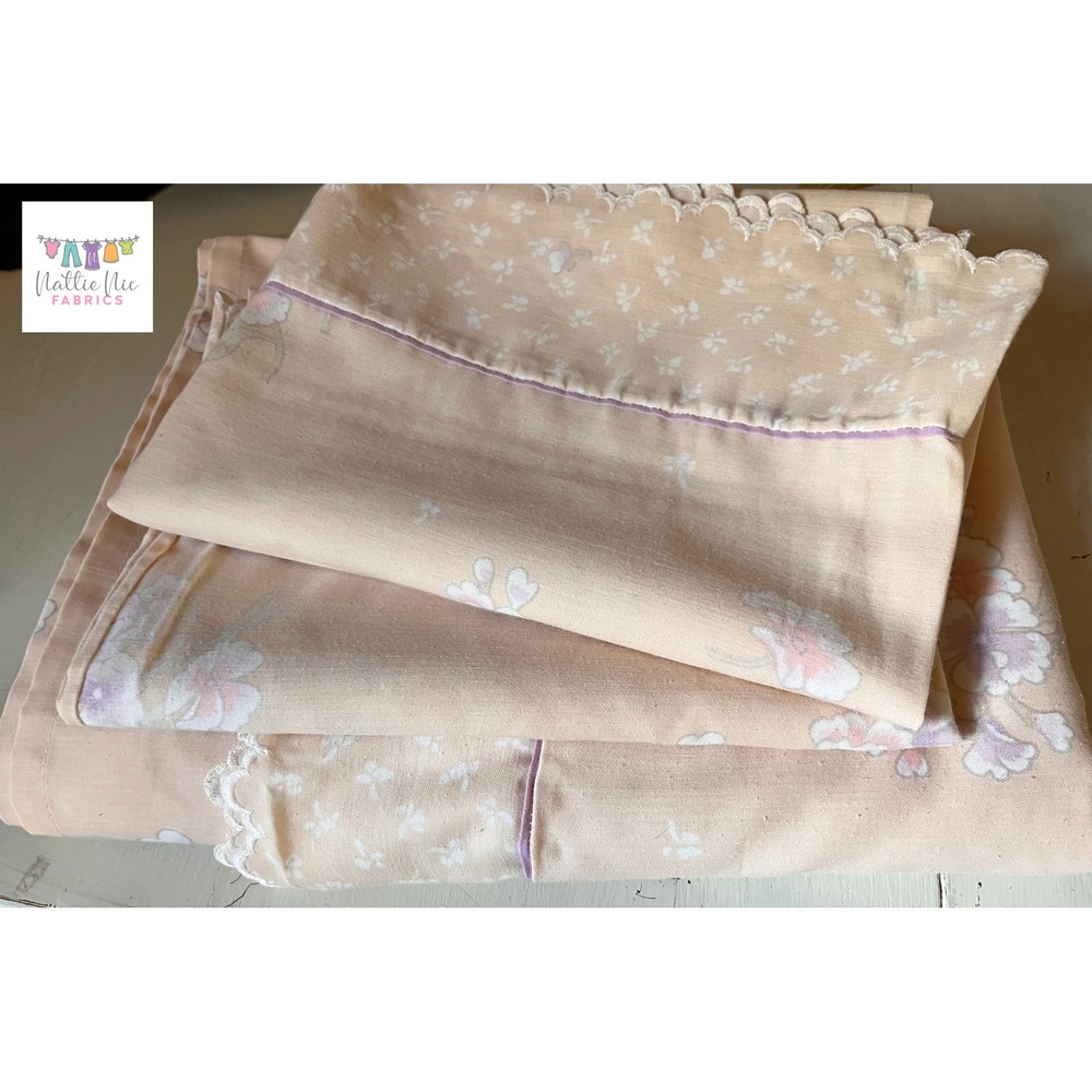 Vintage Full (double flat) Sheet Set from Marlborough, pretty peachy pink floral
